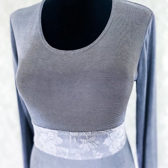 Gray Long Sleeve Lace Bodycon Dress Dressing Clio Waist Detail Stretch Gown S - Picture 8 of 13